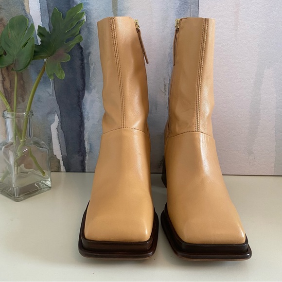 ASOS Rochelle Premium Leather Platform Heel Ankle Boots in Camel - Picture 3 of 12